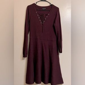 Nina Leonard Ribbed A-line Sweater Dress